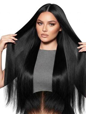 13*4 Black Front Lace Wig 32" Long Straight Synthetic Hair By ZebaishStore